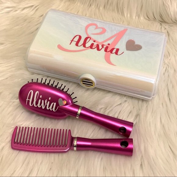 Personalized Beauty set, hair brush, comb, makeup case with mirror - Picture 10 of 10
